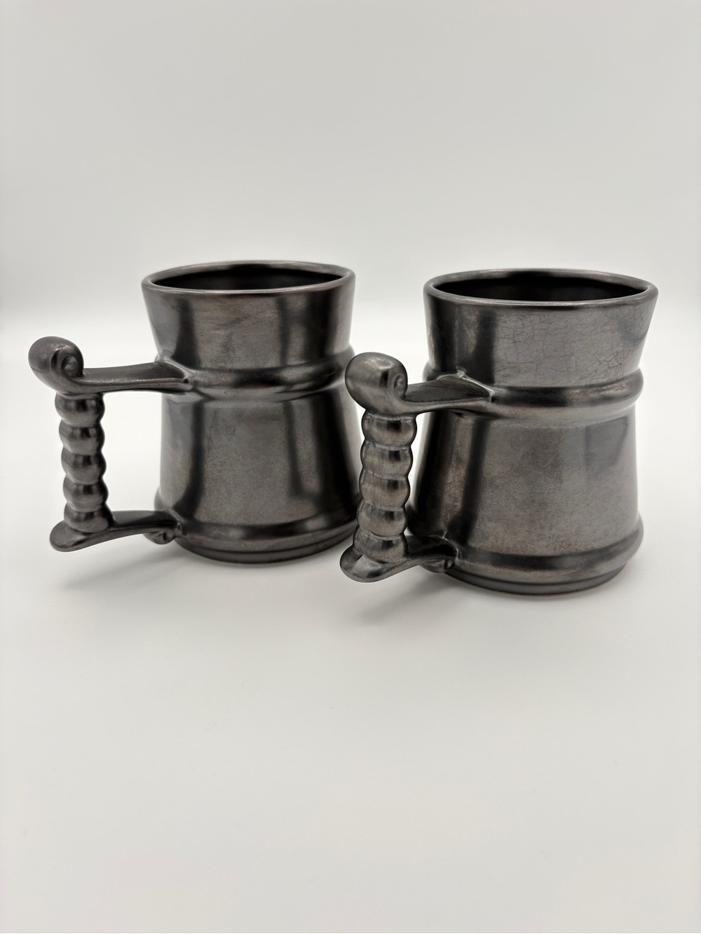 Vintage Prinknash Abbey Gunmetal Glaze Ceramic Tankard Mugs Set 2